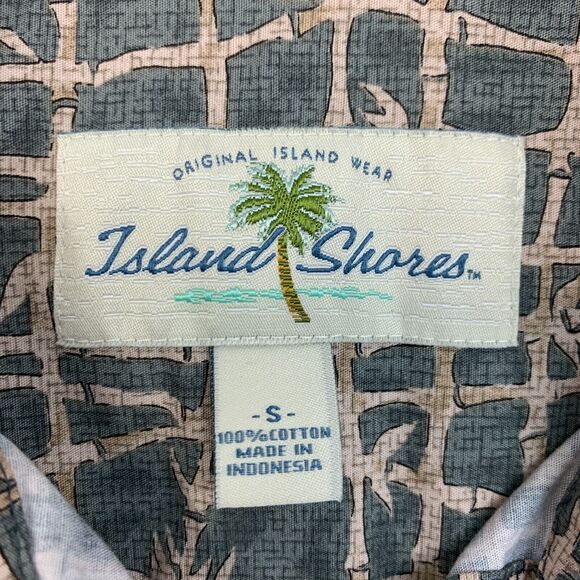 Island Shores Button Up Shirt Mens S Small Shark Gray Bamboo Graphic Cotton - Picture 5 of 9